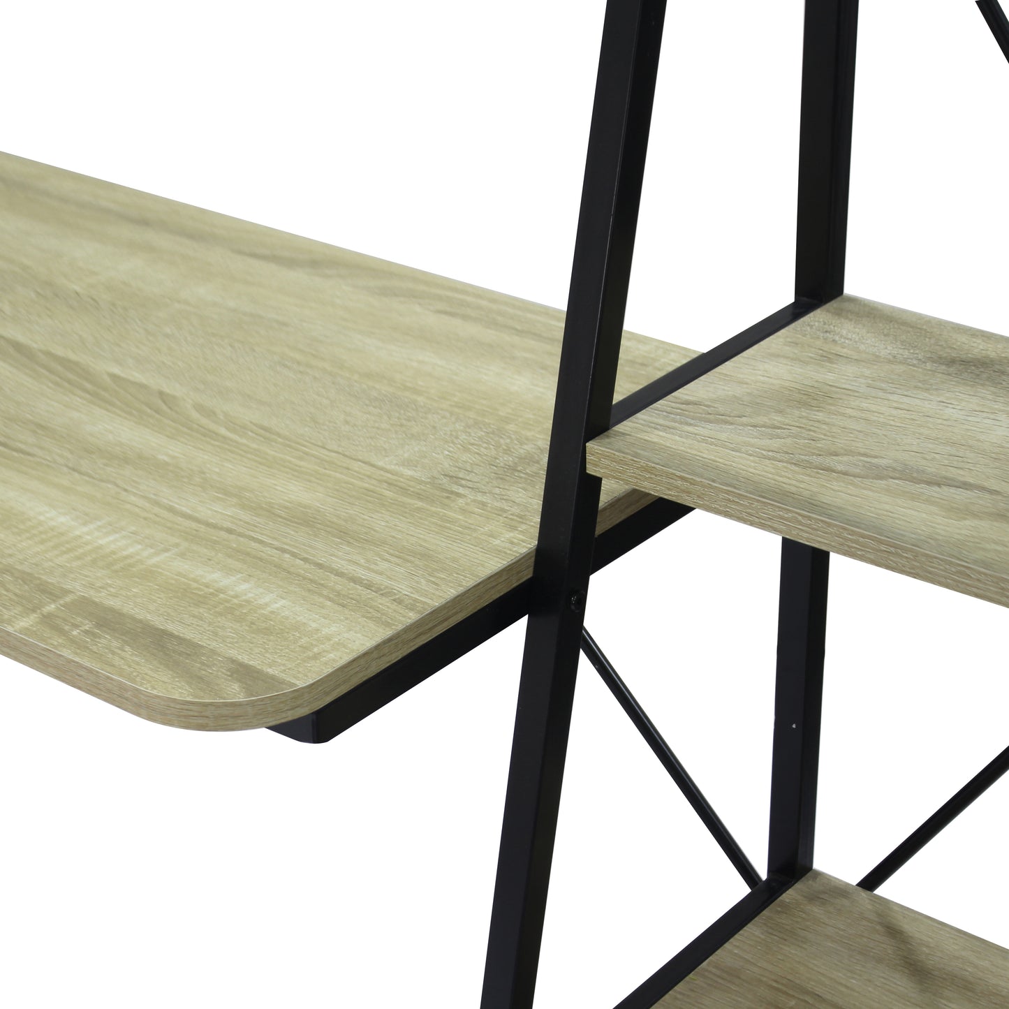 Oak Writing Desk with 2 Desktop and 3 Bookshelves