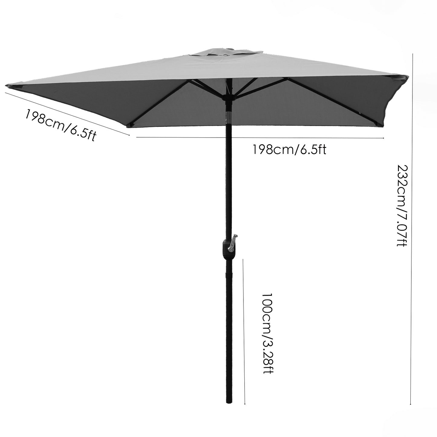 6.5FT Square Patio Umbrella with Tilt & Crank, Vented Outdoor Market Umbrella, Tan