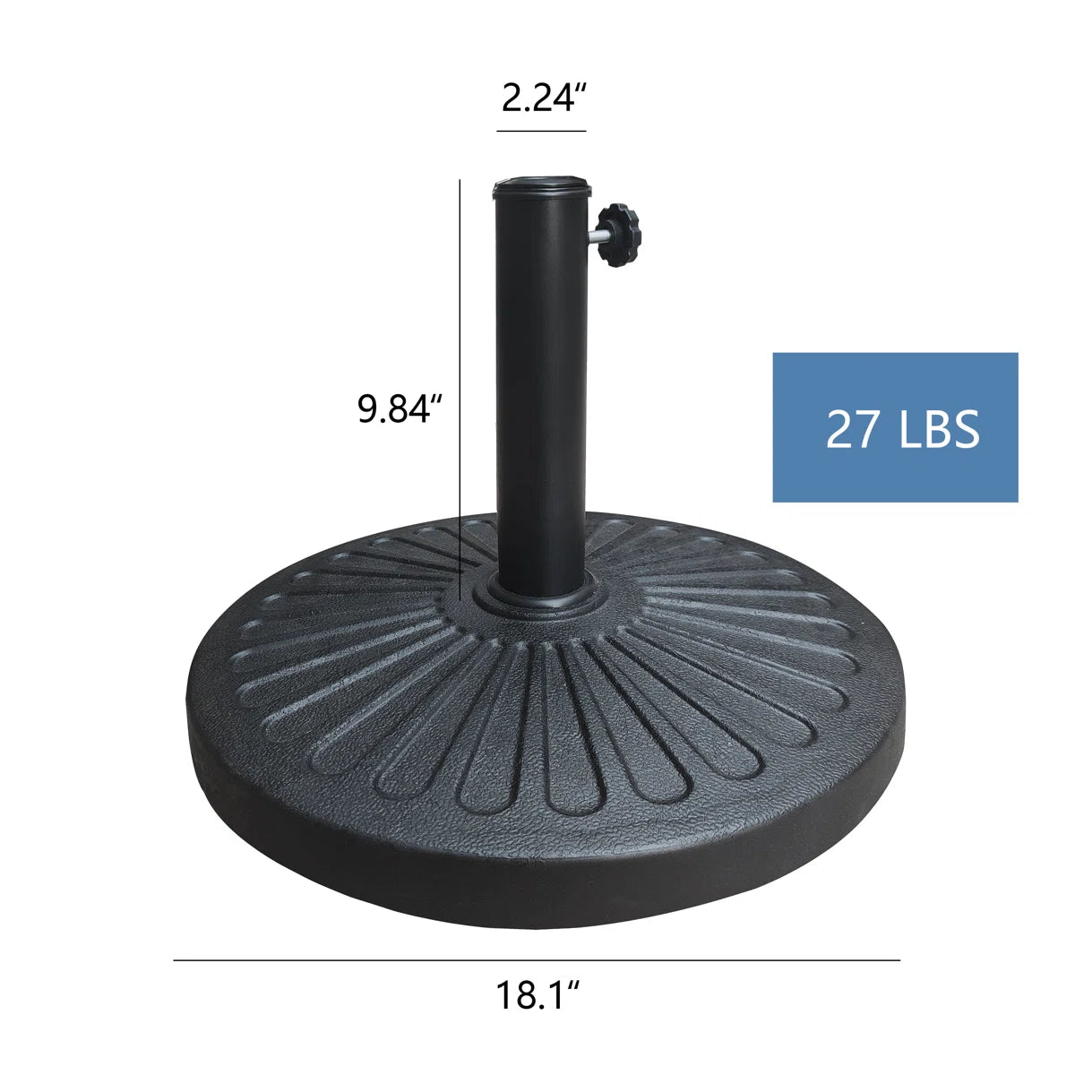 27 Lbs Free Standing Round Black Resin Umbrella Base