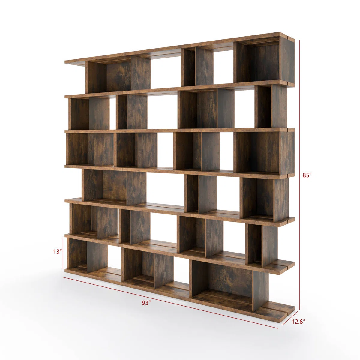6-Tier Industrial Etagere Bookcase with Weathered Brown Shelves