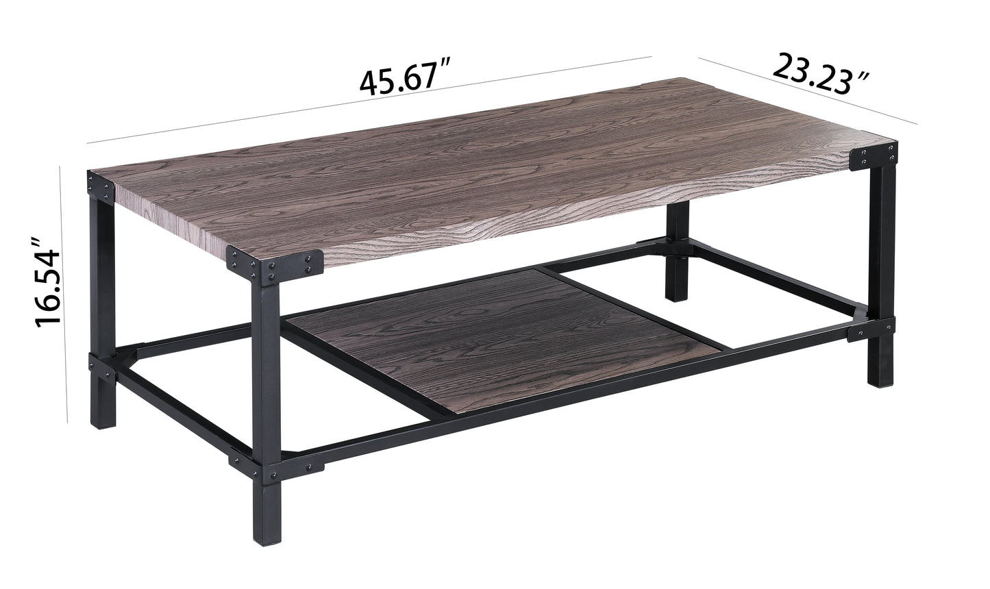Rectangular Gray Oak MDF Wood Coffee Table with Lower Shelf
