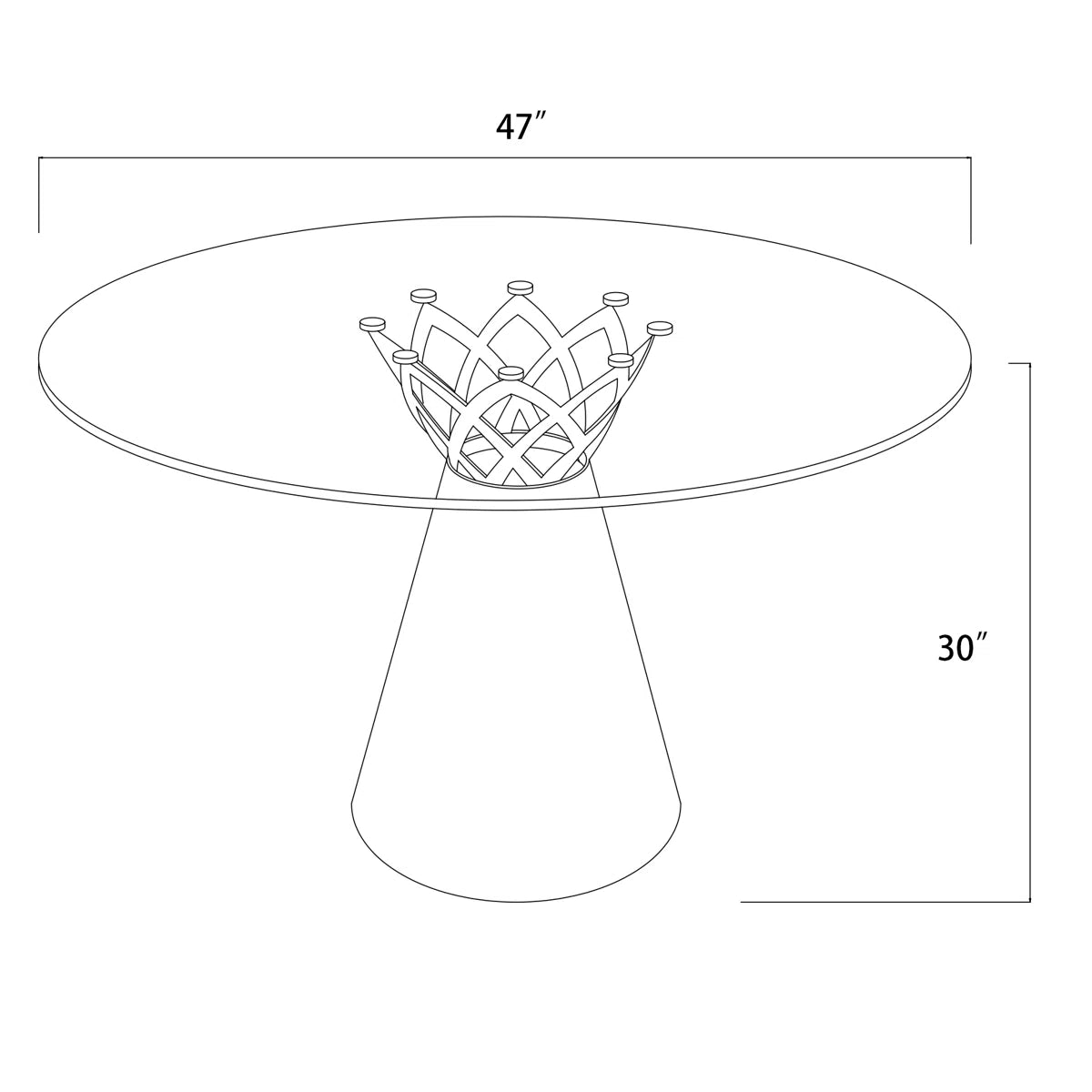 47" Round Glass Dining Table with Sculptural Pedestal Base, Modern White Kitchen Table