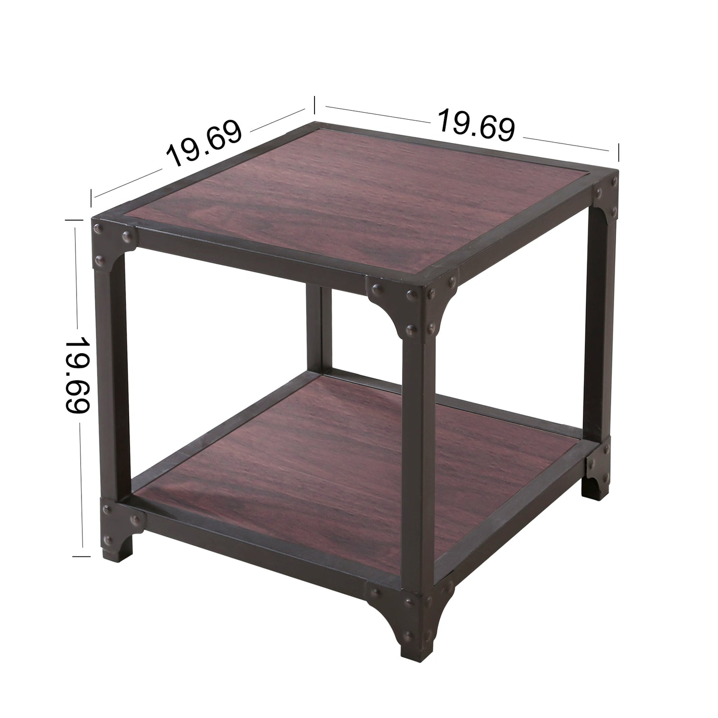 19.7" Industrial End Table with Storage Shelf, Rustic Wood Side Table with Metal Frame for Living Room