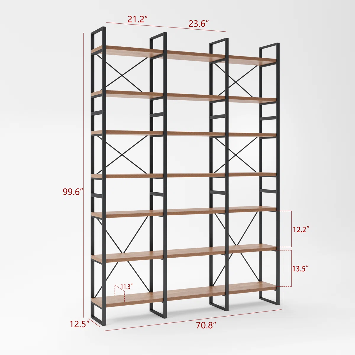 Etagere Antique Walnut MDF and Steel Bookcase