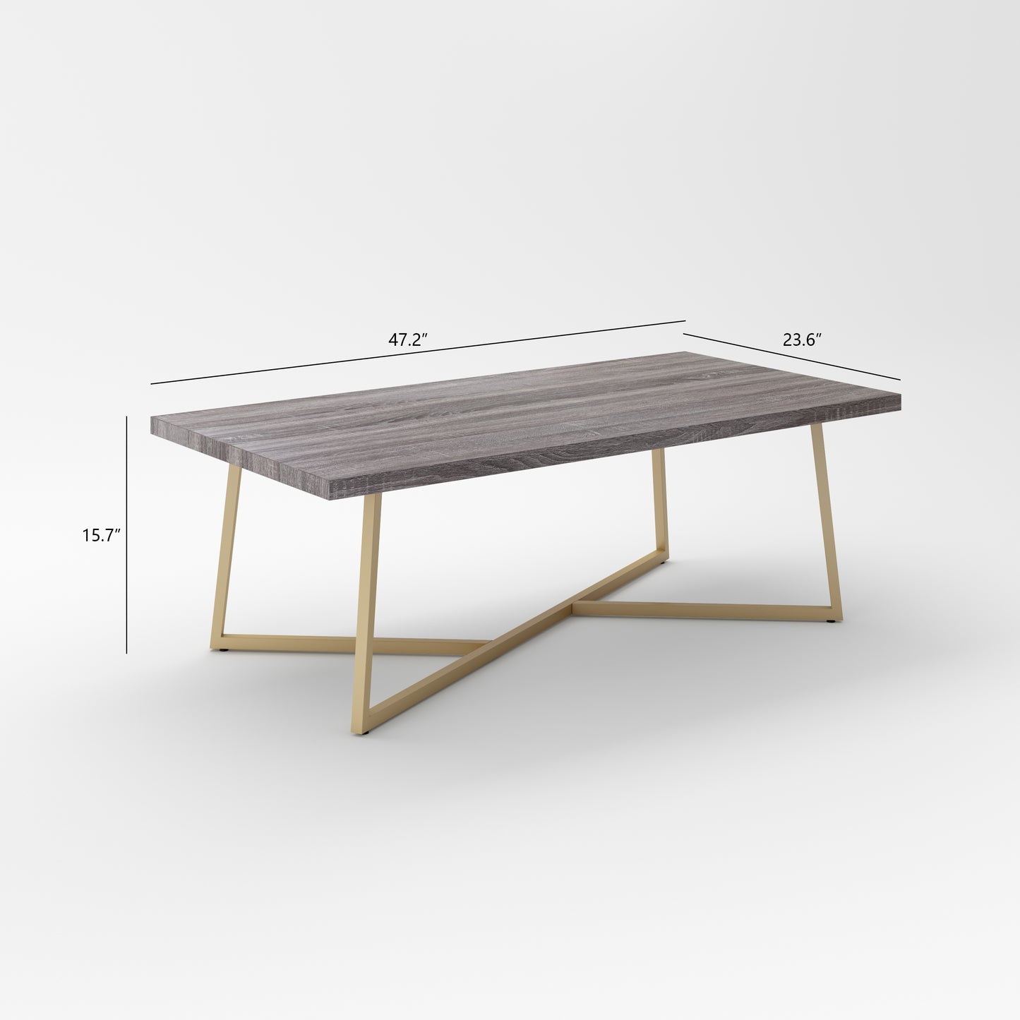 47.2" Modern Coffee Table with Gold Metal Base, Wood Grain Rectangular Center Table for Living Room
