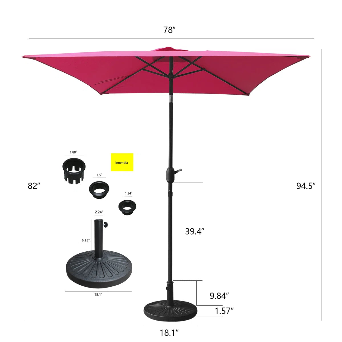 6.5FT Square Patio Umbrella with Tilt & Crank, Vented Outdoor Market Umbrella, Red