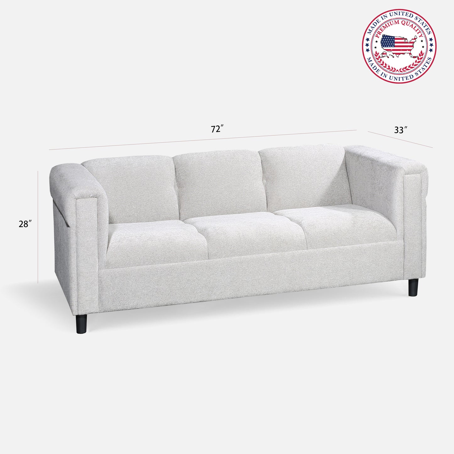 72" Modern Upholstered 3-Seater Sofa Couch, Light Gray Fabric Sofa with Track Arms