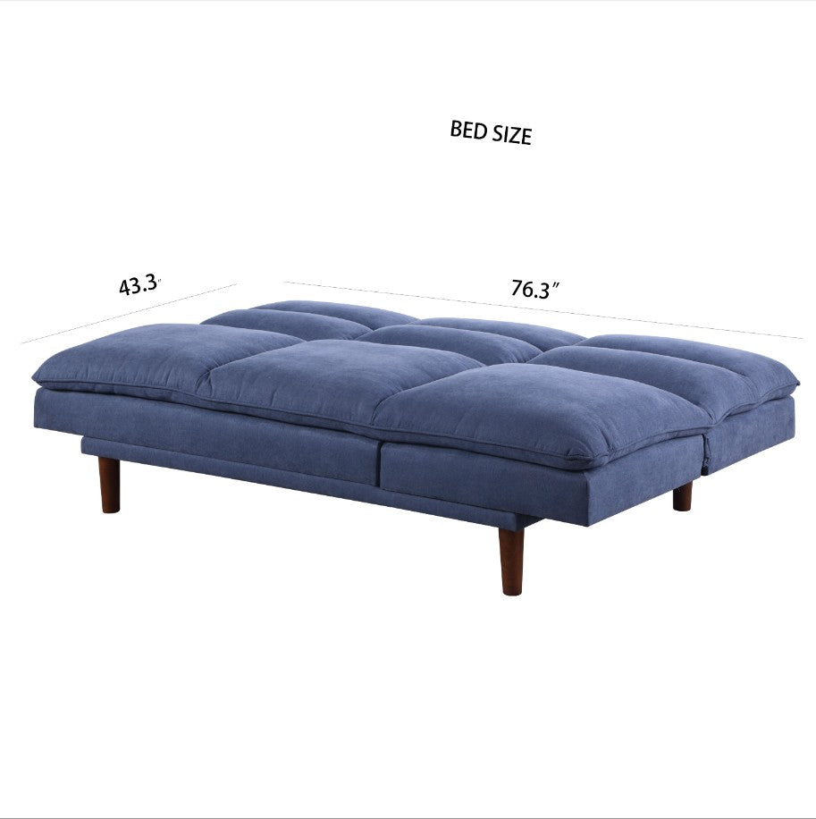 Convertible Futon Sofa Bed 76" Adjustable Back Upholstered Sleeper Couch with Wooden Legs, Blue
