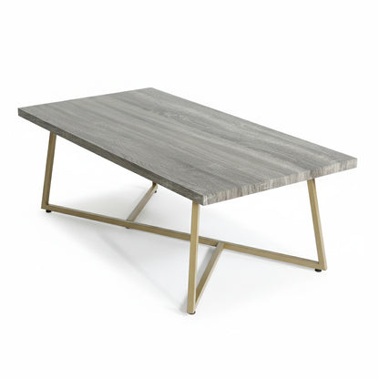 CT 8302,  47.2" Modern Coffee Table with Gold Metal Base, Wood Grain Rectangular Center Table for Living Room