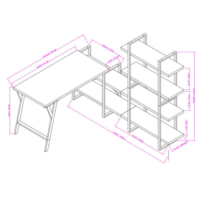 L - Shaped Home Office Desk with 6 Antigue Wood Shelves