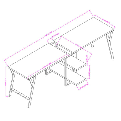 Rectangula Home Office Desk with 2 Antigue Wood Shelves