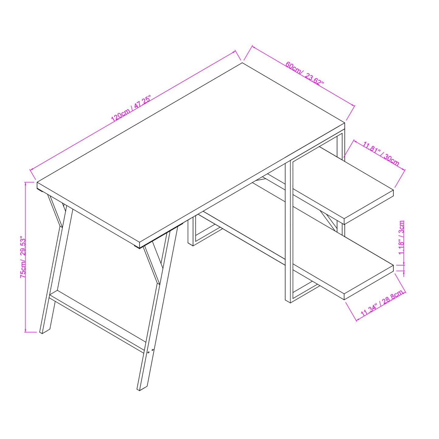L - Shaped Home Office Desk with 2 Walnut Shelves