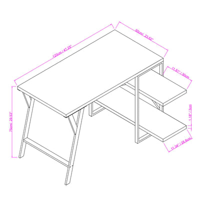 L - Shaped Home Office Desk with 2 Walnut Shelves