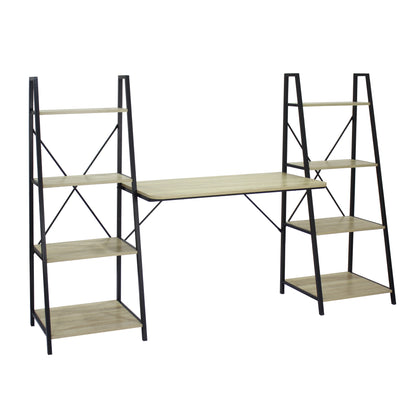 Oak Computer Desk with 2 Bookshelves, Industrial Writing Desk with Storage Shelves