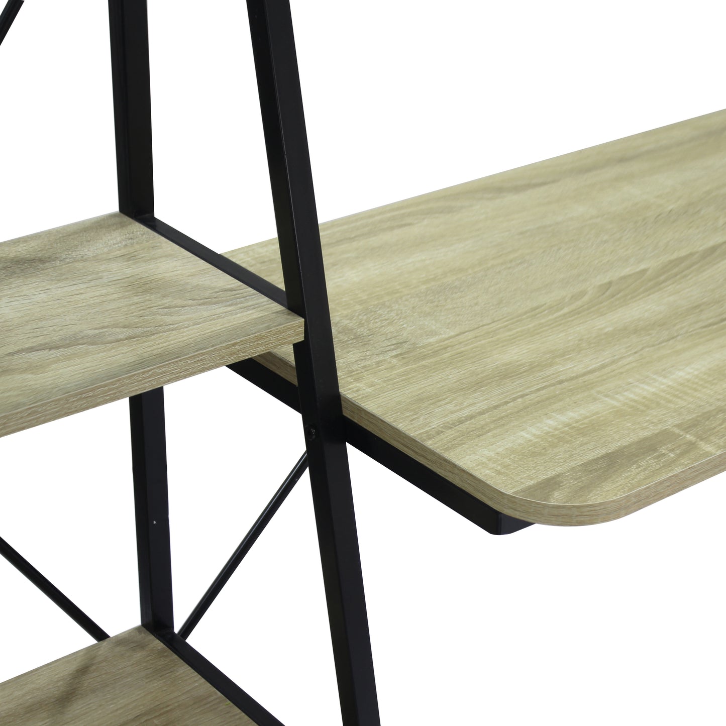 Oak Computer Desk with 2 Bookshelves, Industrial Writing Desk with Storage Shelves