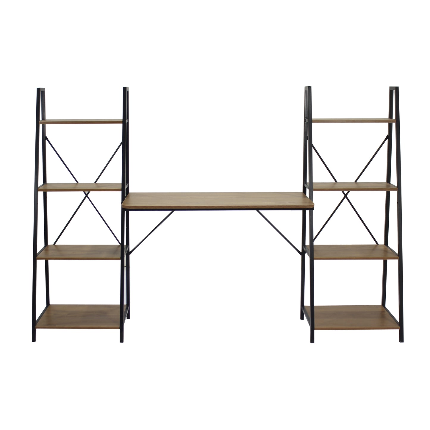 Space-Saving Writing Desk with 2 Bookshelves, Walnut Home Office Desk