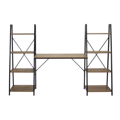 Space-Saving Writing Desk with 2 Bookshelves, Walnut Home Office Desk