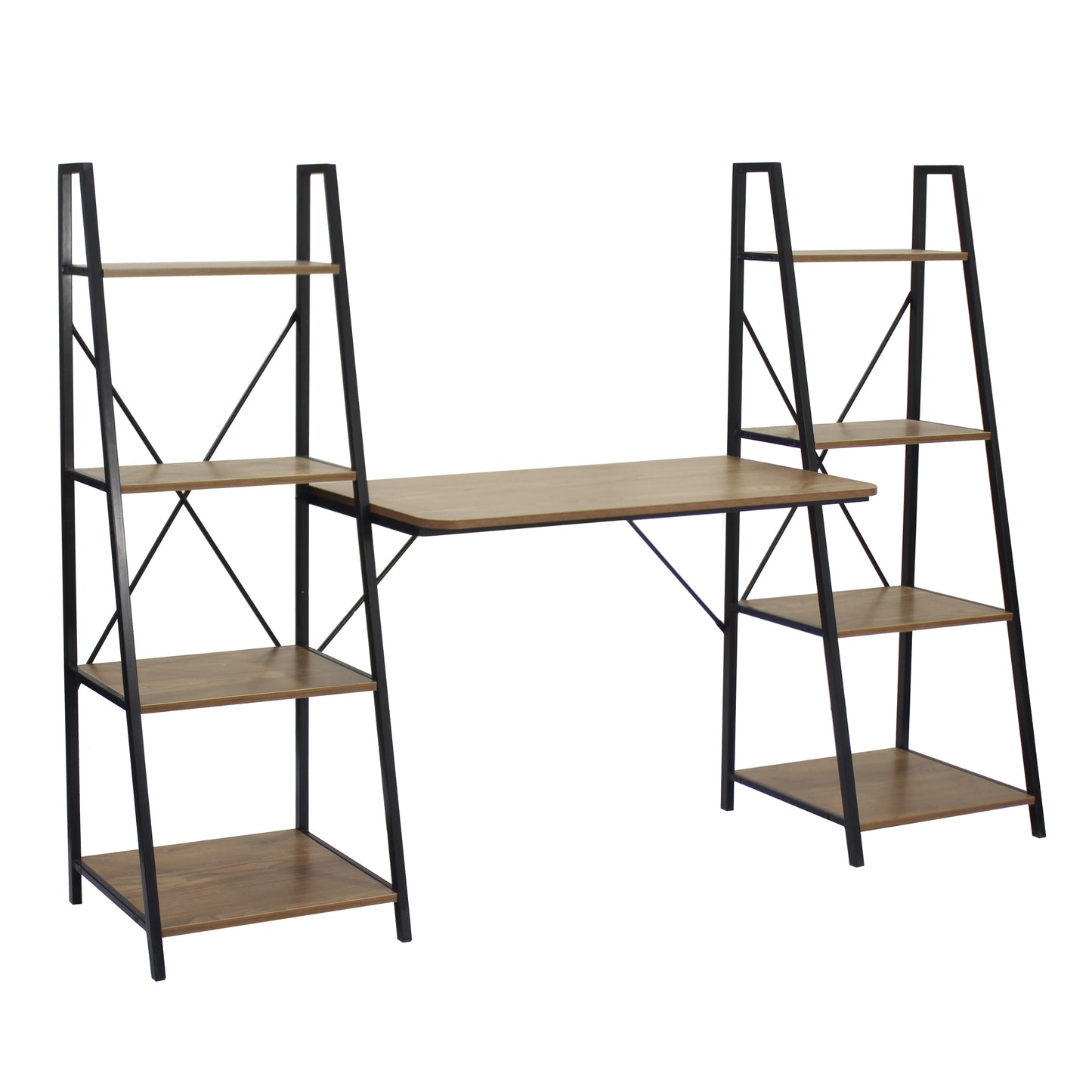 Space-Saving Writing Desk with 2 Bookshelves, Walnut Home Office Desk