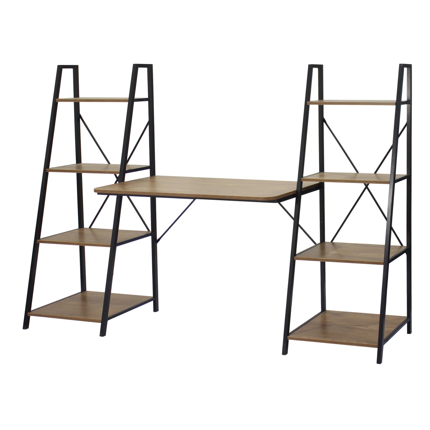 Oak Writing Desk with 2 Desktop and 3 Bookshelves