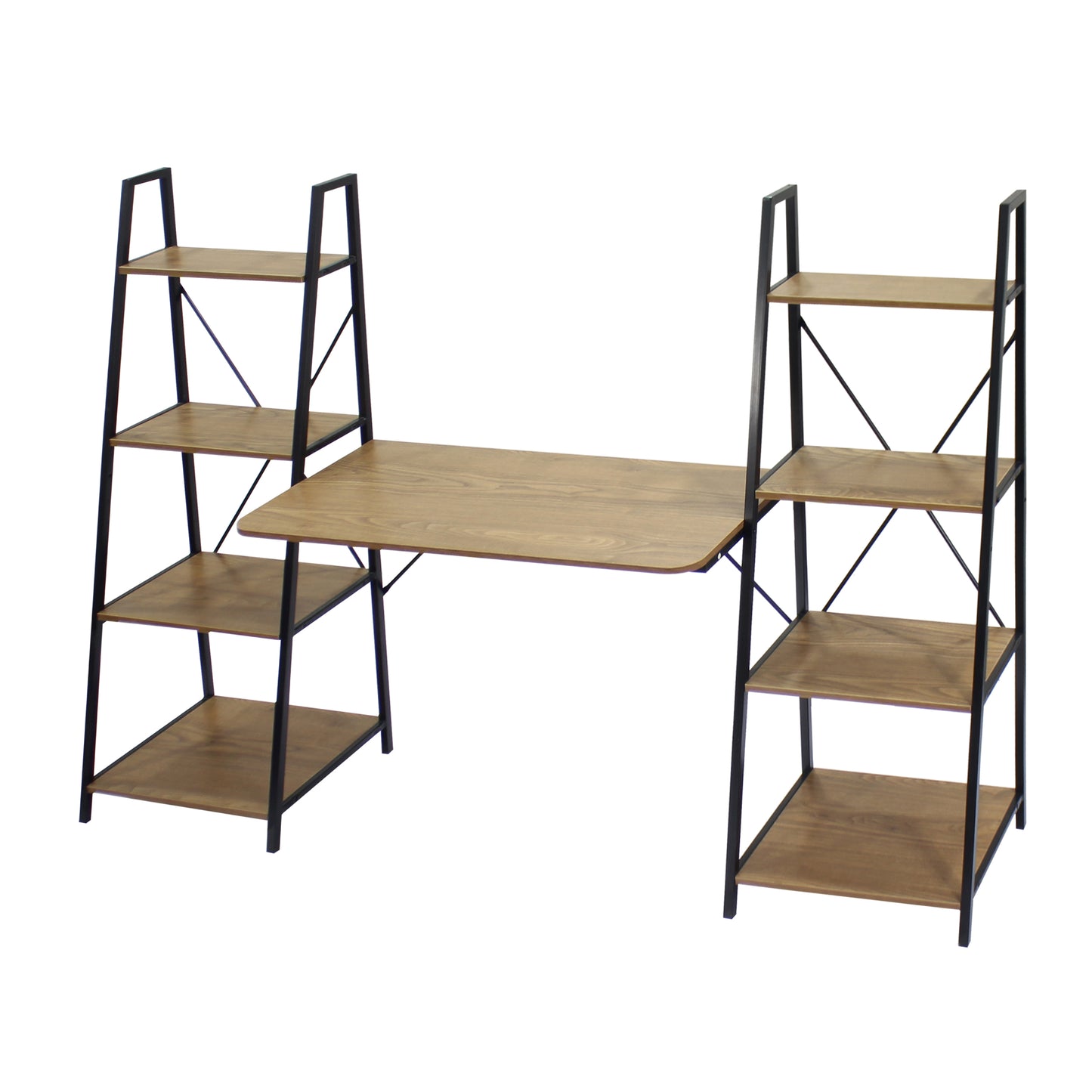 Space-Saving Writing Desk with 2 Bookshelves, Walnut Home Office Desk