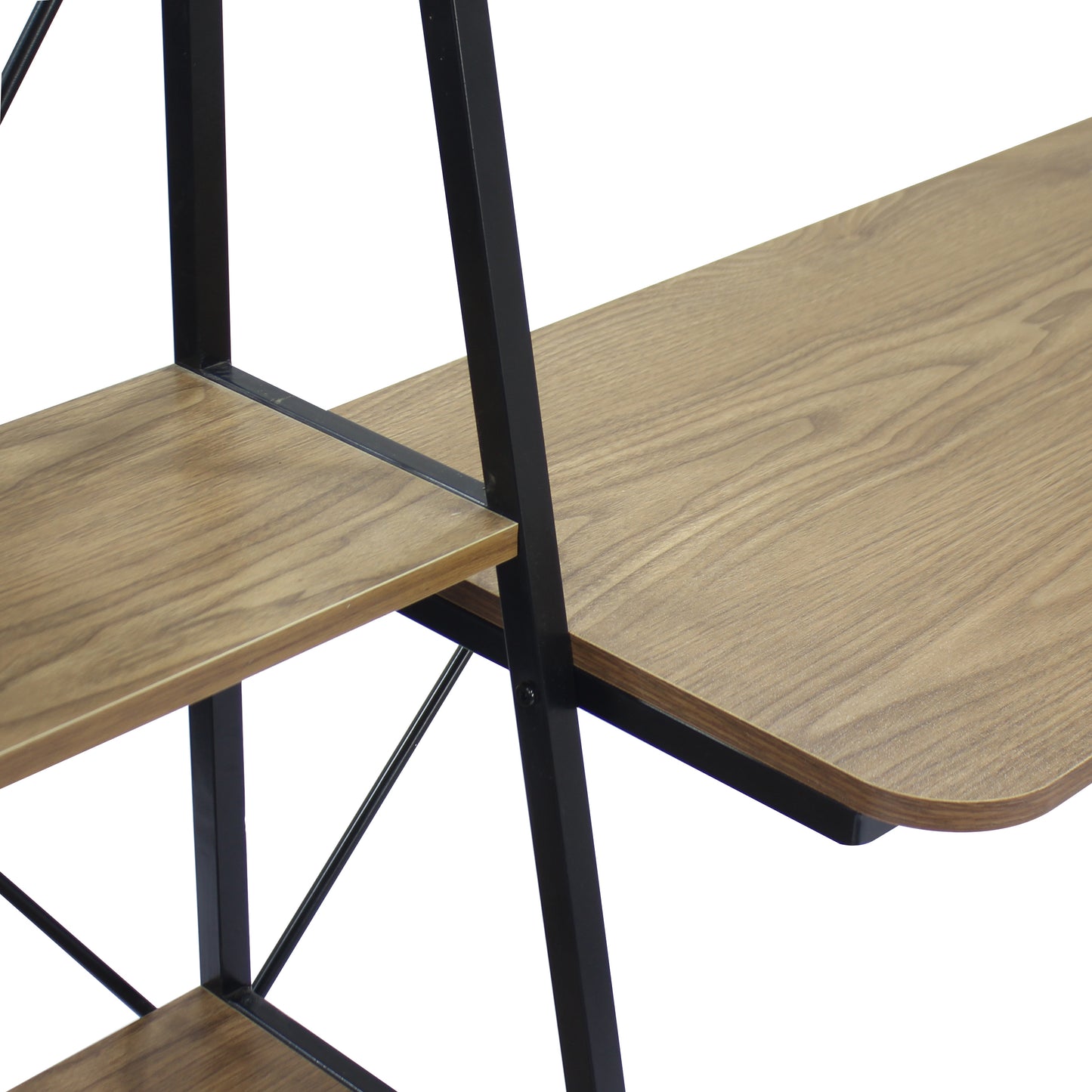 Space-Saving Writing Desk with 2 Bookshelves, Walnut Home Office Desk