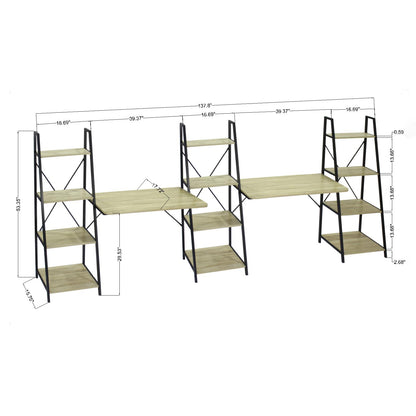 Oak Writing Desk with 2 Desktop and 3 Bookshelves