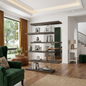 BK9009SW321 L, Modern 5-Tier Geometric Wooden and Glass Bookcase