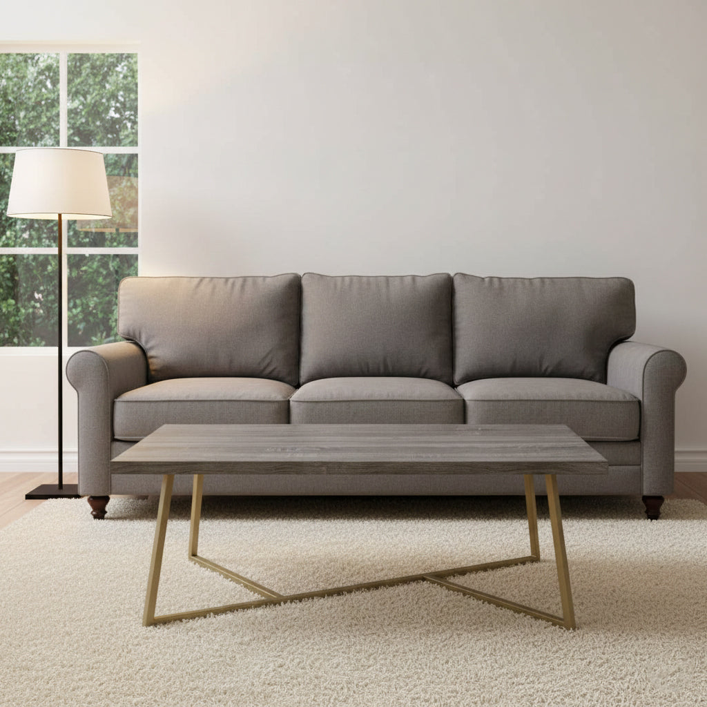 CT 8302,  47.2" Modern Coffee Table with Gold Metal Base, Wood Grain Rectangular Center Table for Living Room