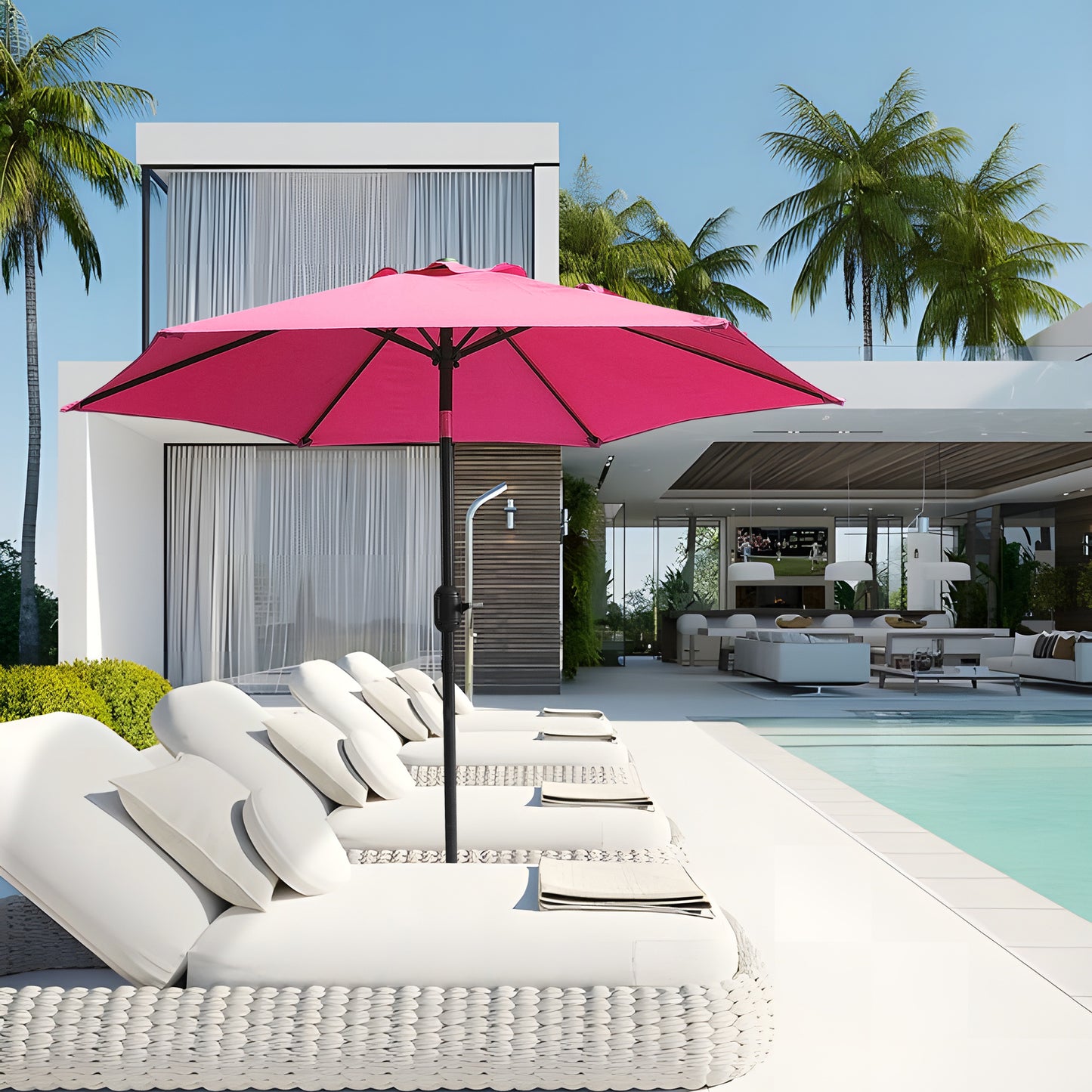 7.5FT Round Patio Umbrella with Tilt & Crank, Vented Outdoor Market Umbrella, Red