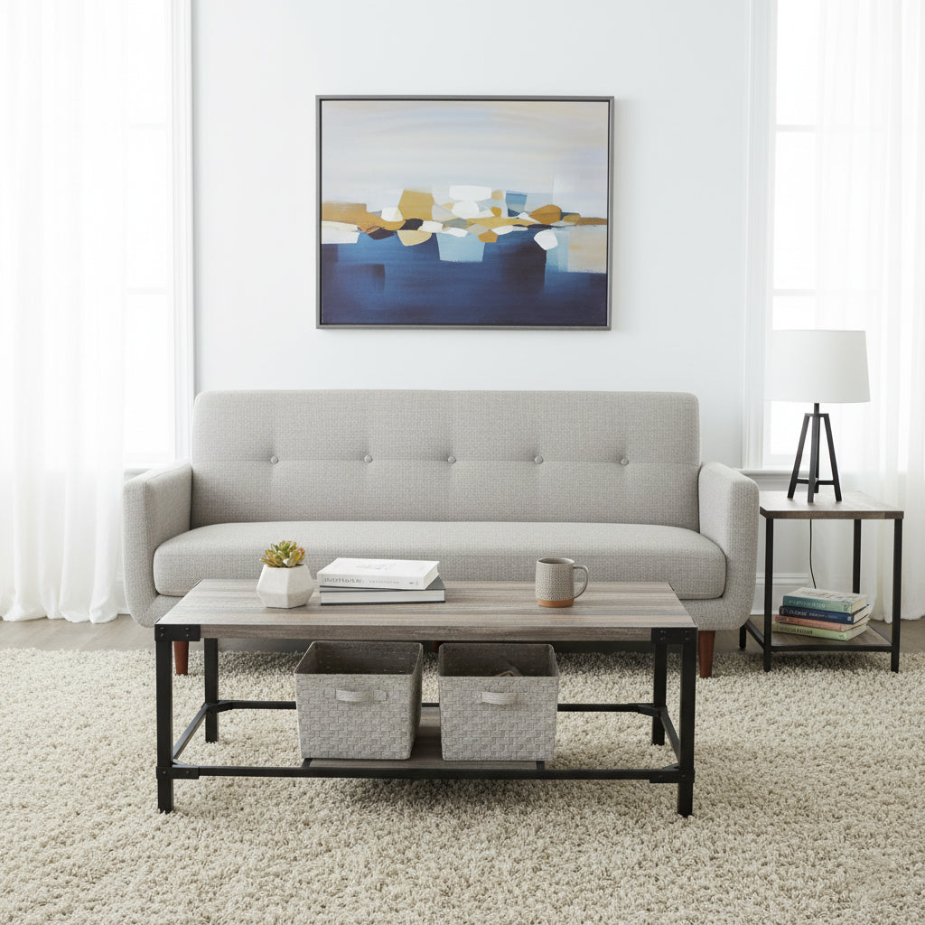 CT 83041,  45.7" Industrial Coffee Table with Storage Shelf, Rustic Wood Living Room Table with Metal Frame, Modern Center Table