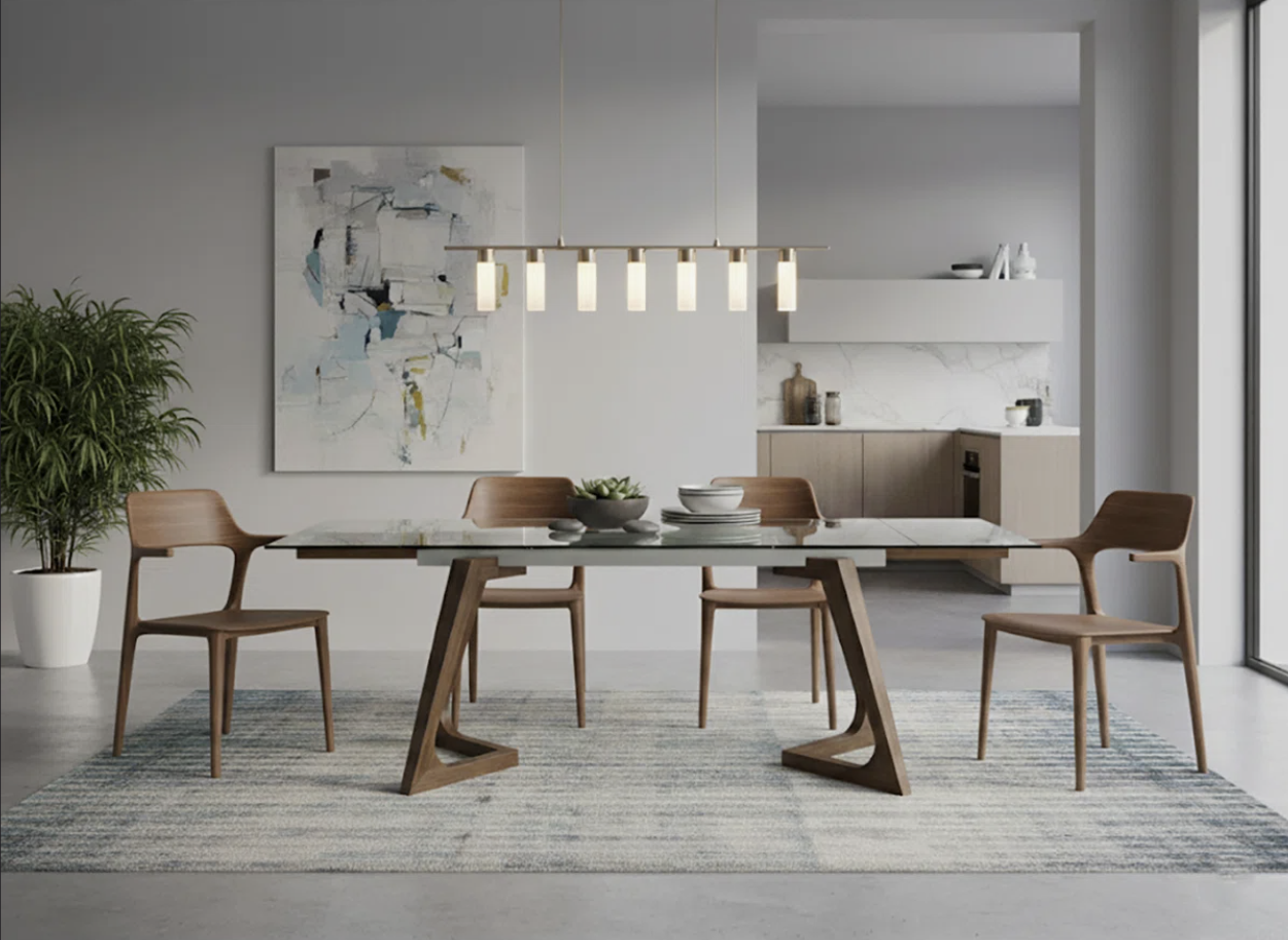 8682 Extendable Glass Top Solid Wood Base Dining Table