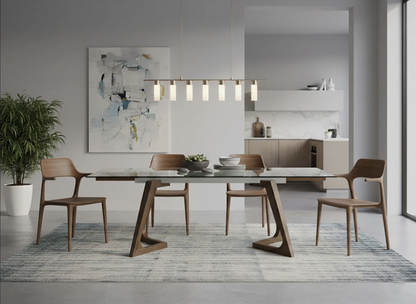 8682 Extendable Glass Top Solid Wood Base Dining Table