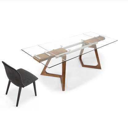 8682 Extendable Glass Top Solid Wood Base Dining Table