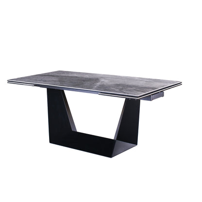 106.3" Extendable Marble Look Ceramic Dining Table with Black Metal Base