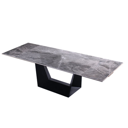 106.3" Extendable Marble Look Ceramic Dining Table with Black Metal Base