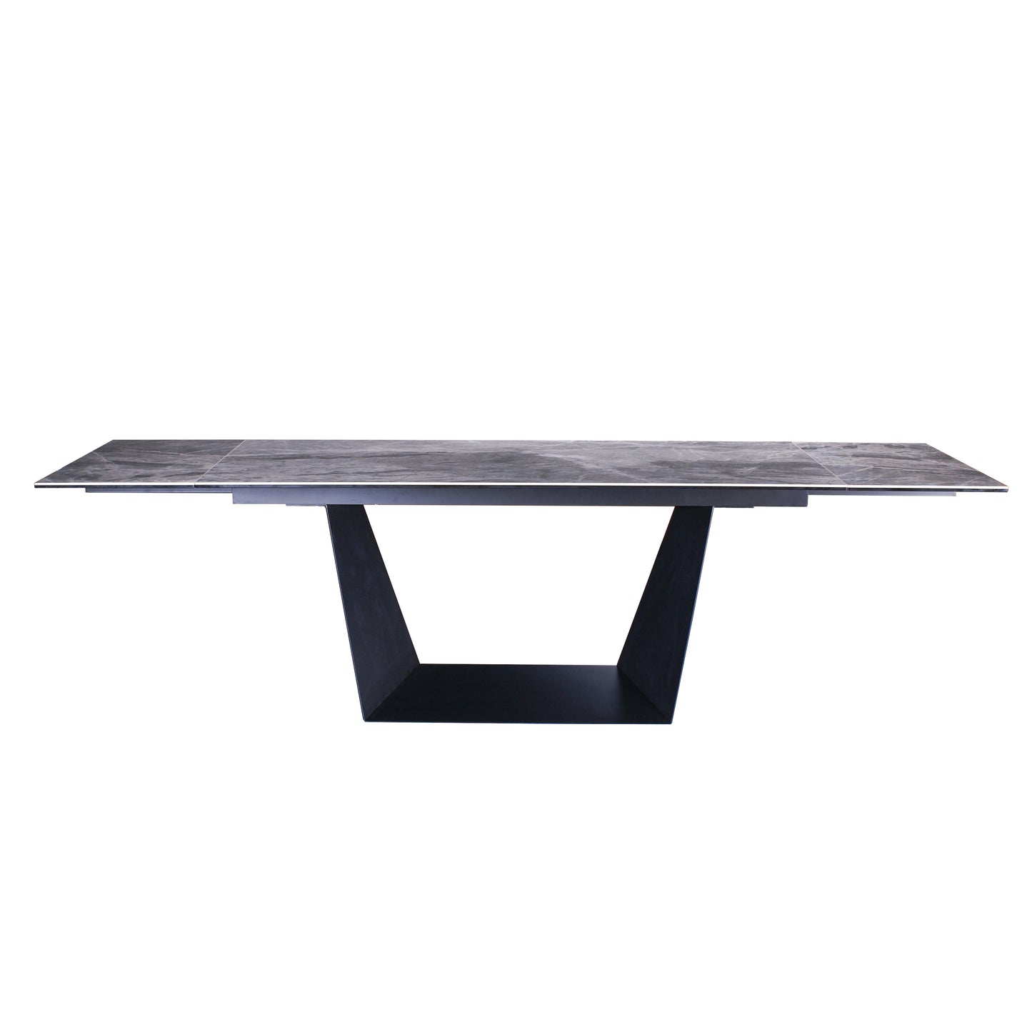106.3" Extendable Marble Look Ceramic Dining Table with Black Metal Base