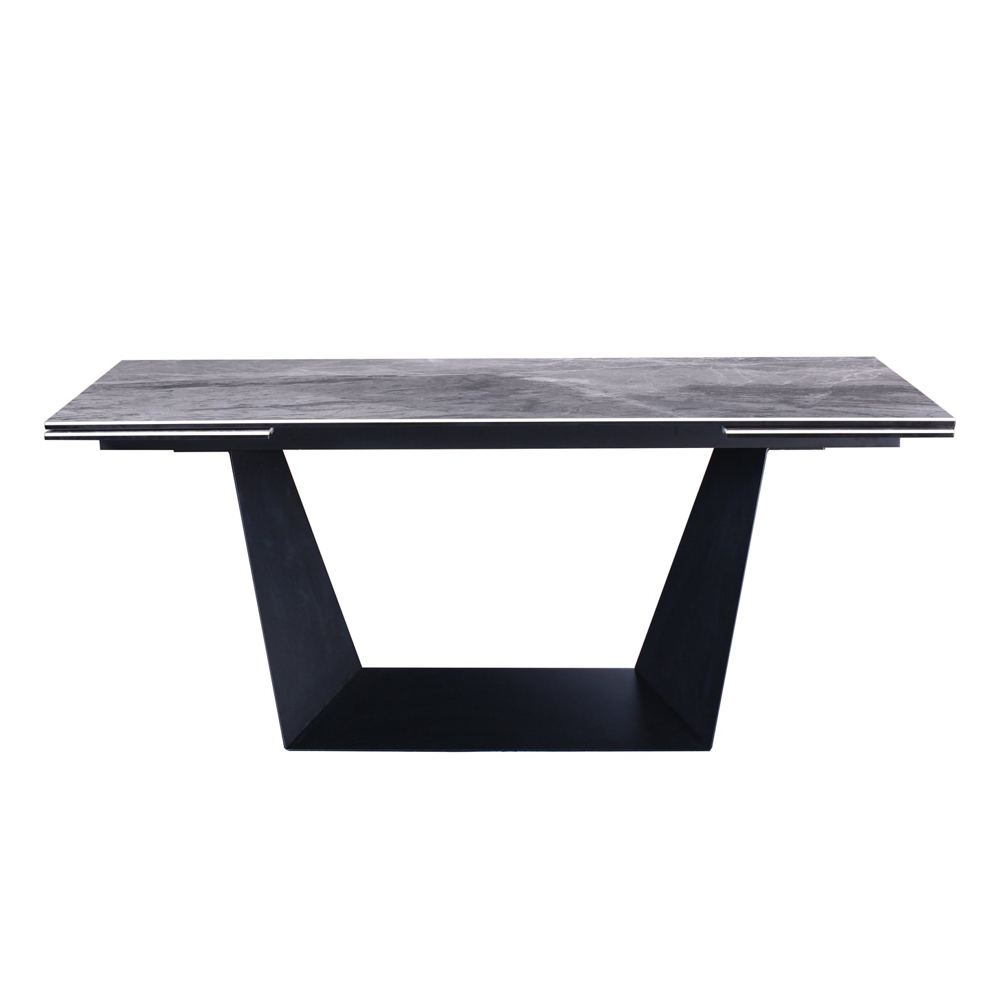 106.3" Extendable Marble Look Ceramic Dining Table with Black Metal Base