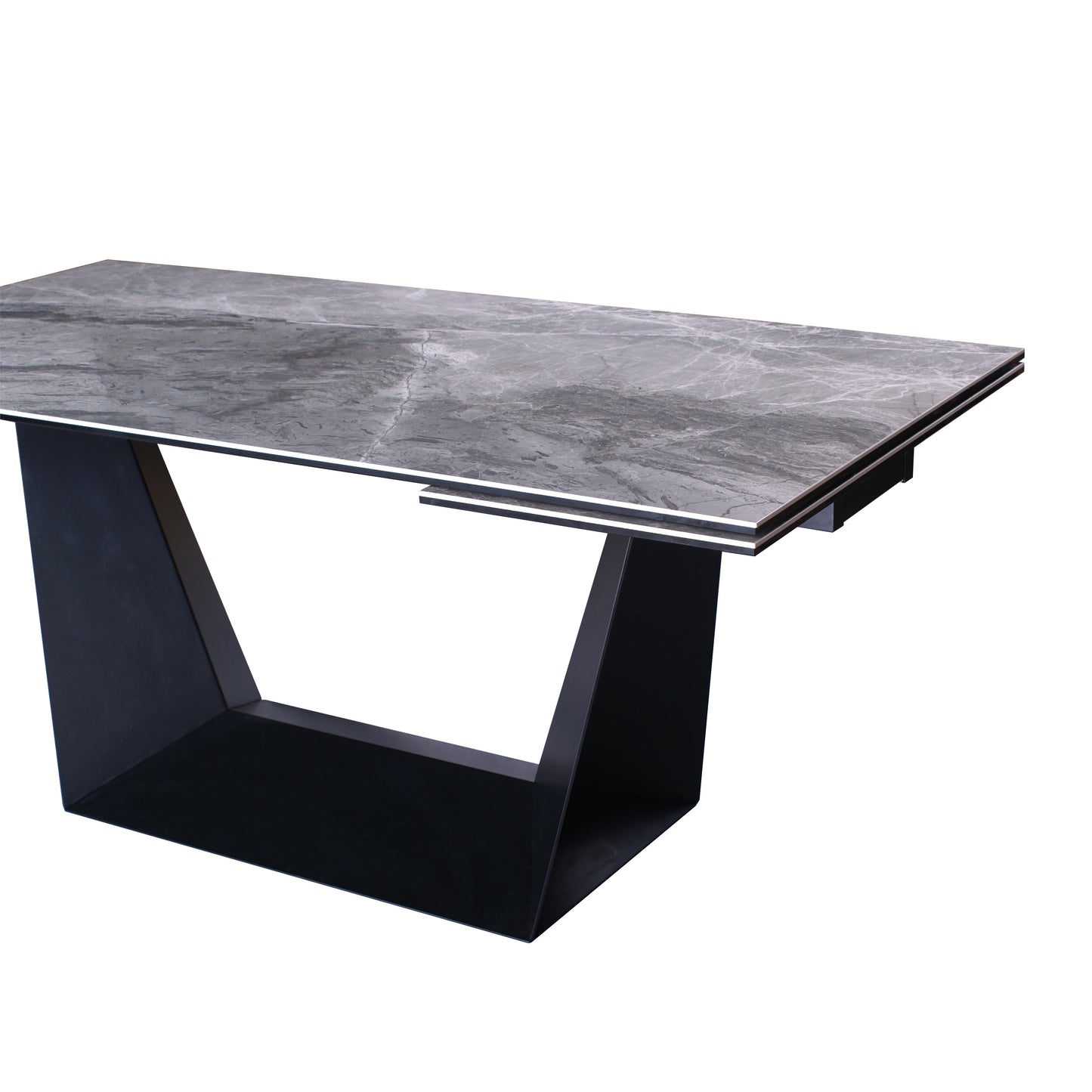 106.3" Extendable Marble Look Ceramic Dining Table with Black Metal Base