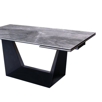 106.3" Extendable Marble Look Ceramic Dining Table with Black Metal Base