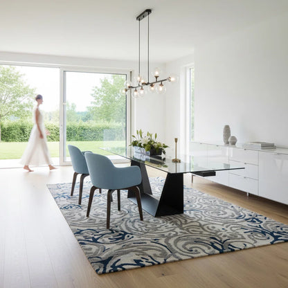 Modern Extendable Glass Dining Table 106" Rectangular Marble Look Top with Black Metal Base