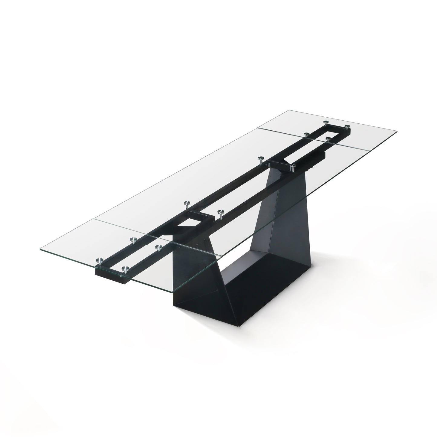 Modern Extendable Glass Dining Table 106" Rectangular Marble Look Top with Black Metal Base