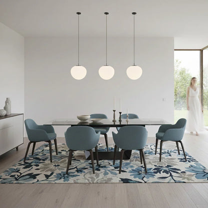 Modern Extendable Glass Dining Table 106" Rectangular Marble Look Top with Black Metal Base