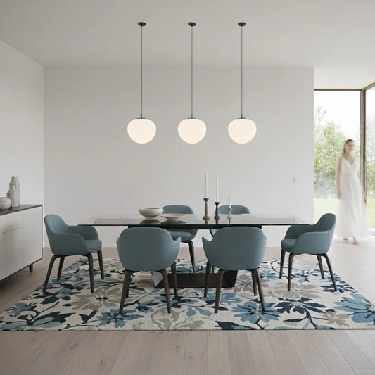 Modern Extendable Glass Dining Table 106" Rectangular Marble Look Top with Black Metal Base