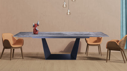 106.3" Extendable Marble Look Ceramic Dining Table with Black Metal Base