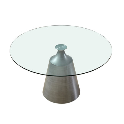 53" Modern Round Tempered Glass Dining Table with Polished Stainless Steel Pedestal Base