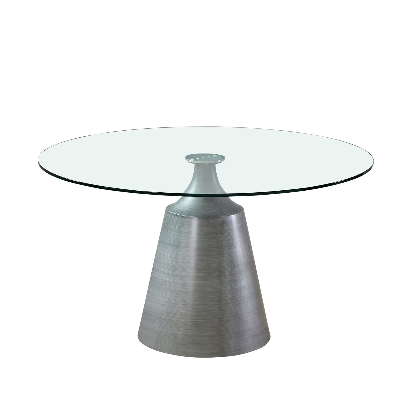 53" Modern Round Tempered Glass Dining Table with Polished Stainless Steel Pedestal Base