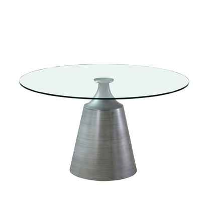 53" Modern Round Tempered Glass Dining Table with Polished Stainless Steel Pedestal Base