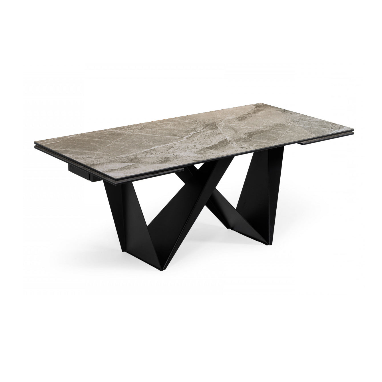 Expandable Dining Table with Ceramic Top, Black Slate Modern Dining Table