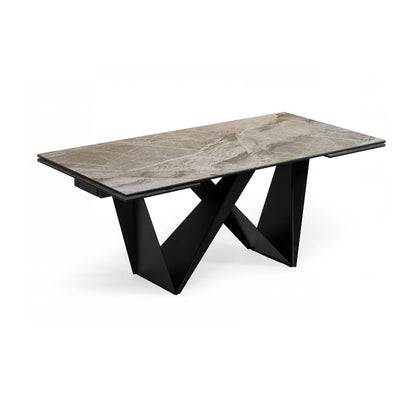 Expandable Dining Table with Ceramic Top, Black Slate Modern Dining Table