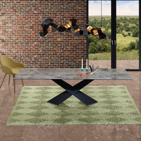 106" Modern Grey Marble Expandable Dining Table for 6-10